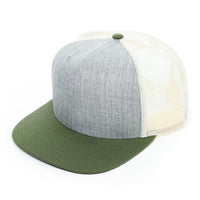 Richardson 511, No minimum, Flat bill, Flat bill trucker hat, mesh, Snap back, Custom Branded, Custom design hat, Richardson sports, heather gray, heather grey, heather gray and green,