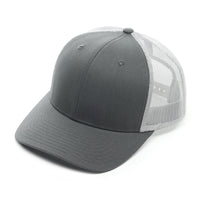Richardson 112, No minimum, Curved Trucker Hat, mesh, Snap back, mesh, Custom Branded, Custom design hat, Richardson sports, charcoal, charcoal and grey, charcoal and grey mesh,