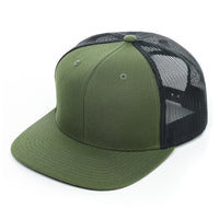 Richardson 511, No minimum,Flat bill, Flat bill trucker hat, mesh, Snap back, Custom Branded, Custom design hat, Richardson sports, green and black mesh, green and black, hunter green, dark green, forest green, 