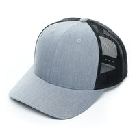 Richardson 112, No minimum, Curved Trucker Hat, mesh, Snap back, Custom Branded, Custom design hat, Richardson sports, Gray and Black, Gray, Heather Gray, Heather Grey, Black mesh