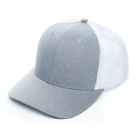 Richardson 112, No minimum, Curved Trucker Hat, mesh, Snap back, mesh, Custom Branded, Custom design hat, Richardson sports, heather gray, gray, grey, gray and white, white