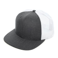 Richardson 511, No minimum, Flat bill, Flat bill trucker hat, mesh, Snap back, Custom Branded, Custom design hat, Richardson sports, charcoal, charcoal and white, dark gray, dark grey,