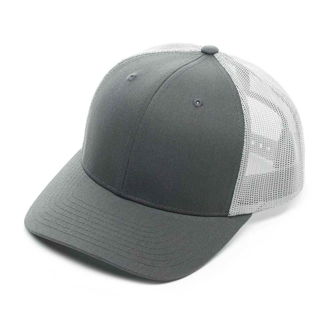 Richardson 112, No minimum, Curved Trucker Hat, mesh, Snap back, mesh, Custom Branded, Custom design hat, Richardson sports, charcoal, charcoal and grey, charcoal and grey mesh, 
