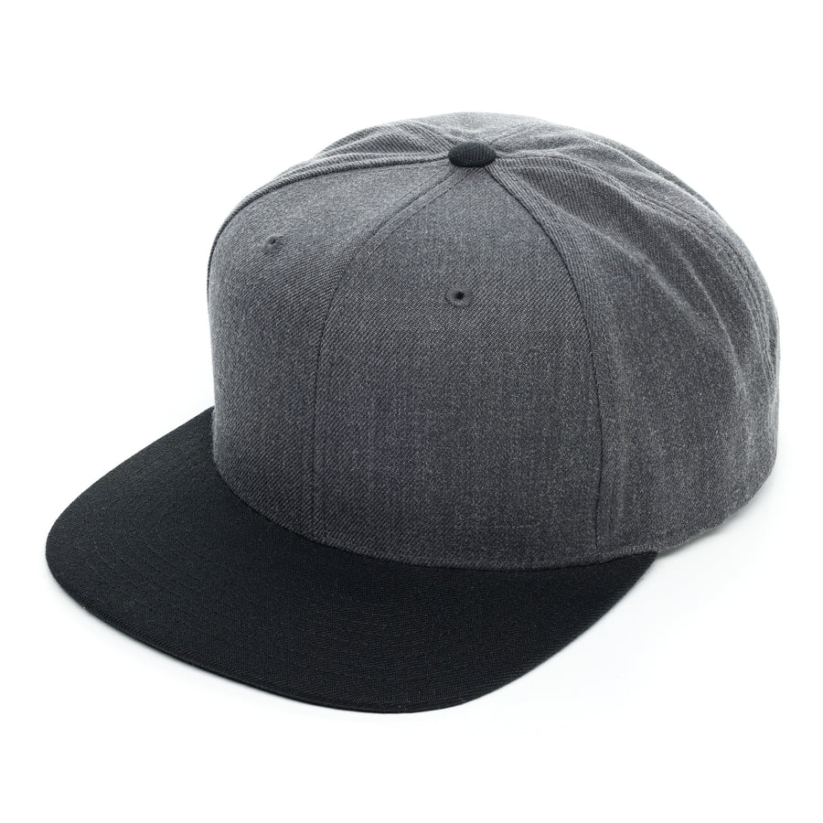 Richardson 510, Classic Flat Bill Trucker Hat, Snap back,Heather Gray, Custom Branded, Custom design hat, charcoal gray, charcoal grey, black bill, charcoal and black, black and charcoal