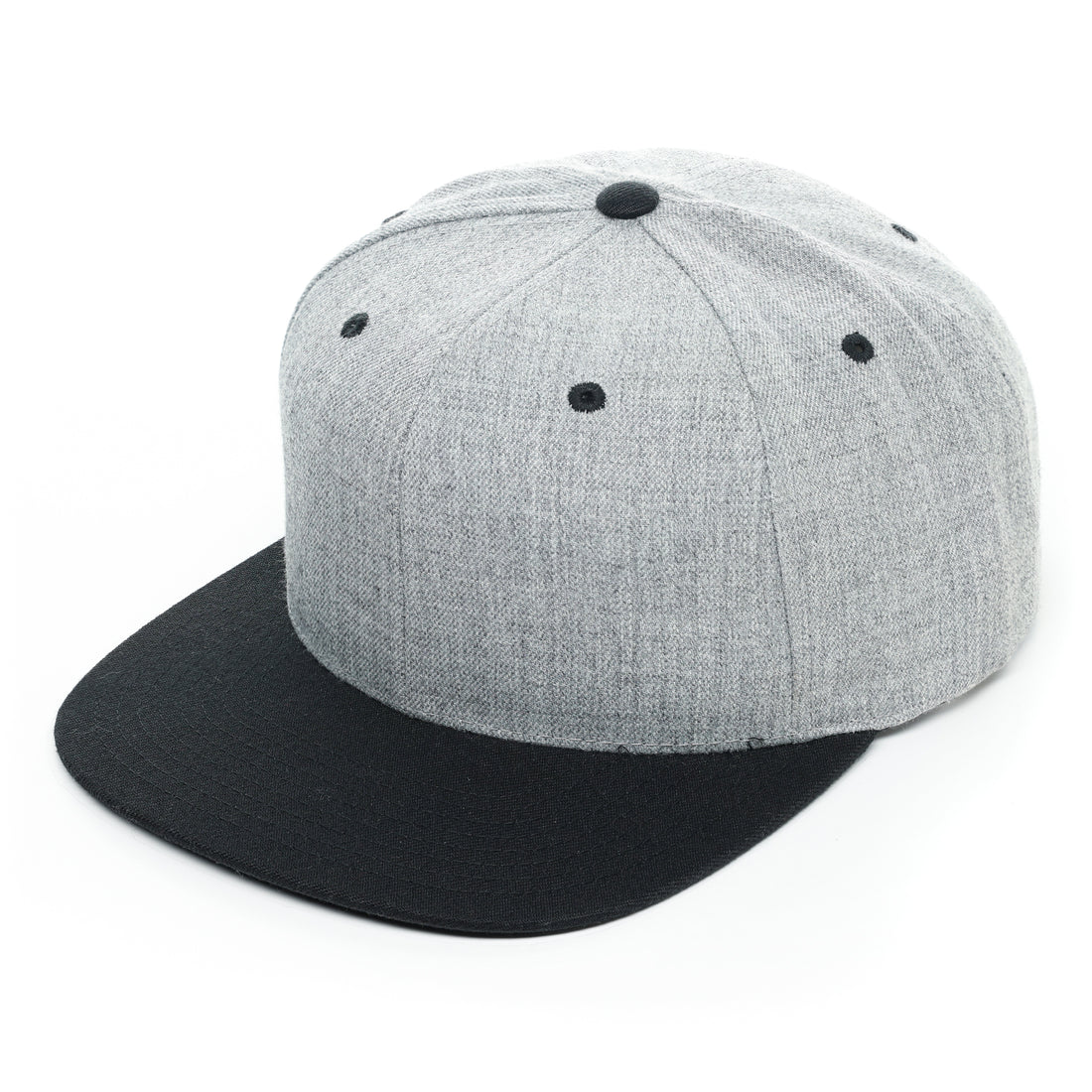 Richardson 510, Classic Flat Bill Trucker Hat, Snap back,Heather Gray, Custom Branded, Custom design hat, heather gray and black, heather grey and black, black bill
