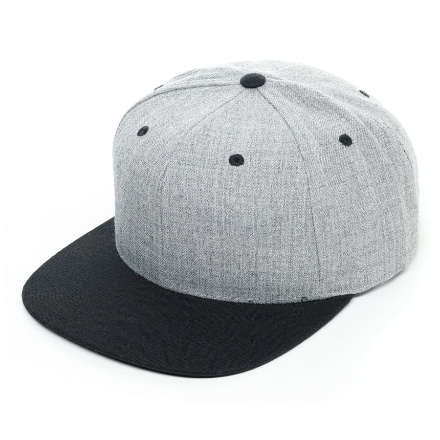 Richardson 510, Classic Flat Bill Trucker Hat, Snap back,Heather Gray, Custom Branded, Custom design hat, heather gray and black, heather grey and black, black bill